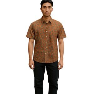 Alan Flusser Shirt Mens XL Orange Paisley Buta Boteh Preppy Casual Vintage